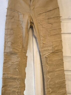 Men's Distressed Tan Cargo-Style Pants